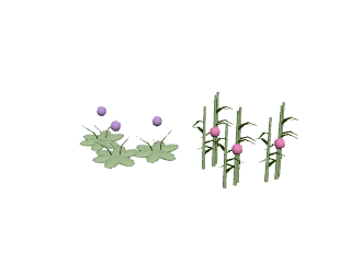 Lupine, fireweed and ferns rendered with the game’s plant models.
